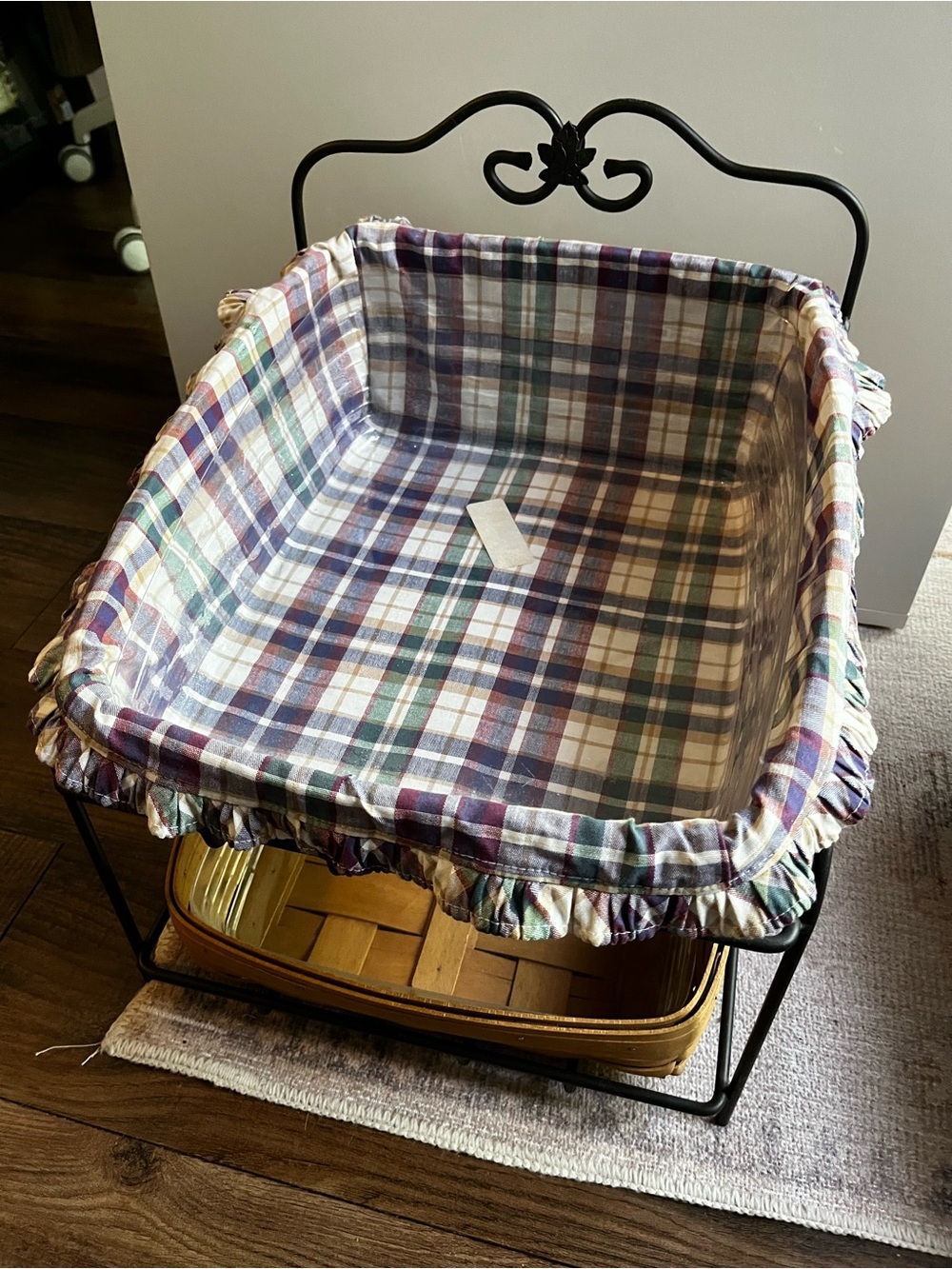 Longaberger Wrought Iron Paper Tray with two baskets and protectors